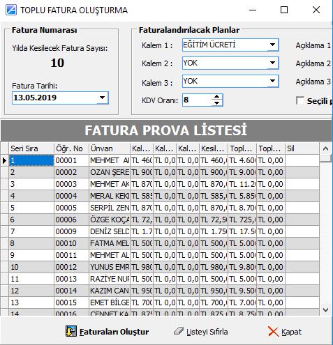 TOPLU FATURA YAZDIRMA