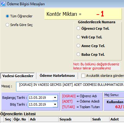 GECİKEN ÖDEMELER İÇİN SMS GÖNDERİMİ